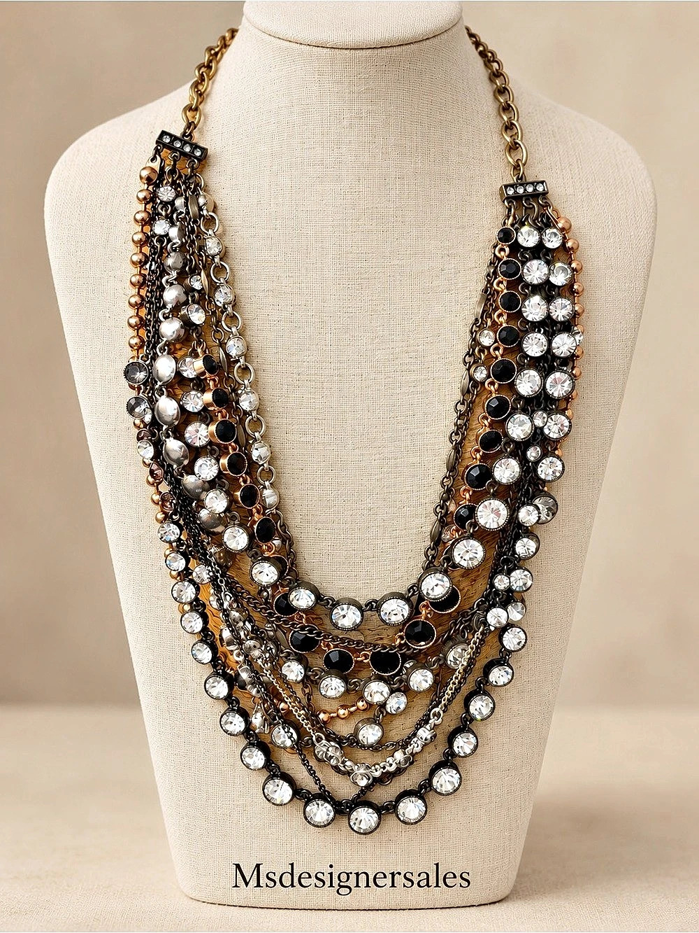 Layered Statement Necklace in Black & Silver 183